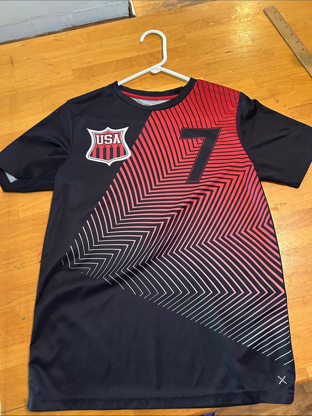 Black and Red USA Graphic Soccer Jersey - Number 7